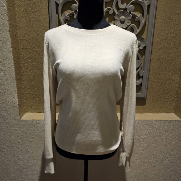 J.Crew Womens M Vintage Rib Cream Soft Long Sleeve Cotton Cabincore Preppy - Picture 1 of 7